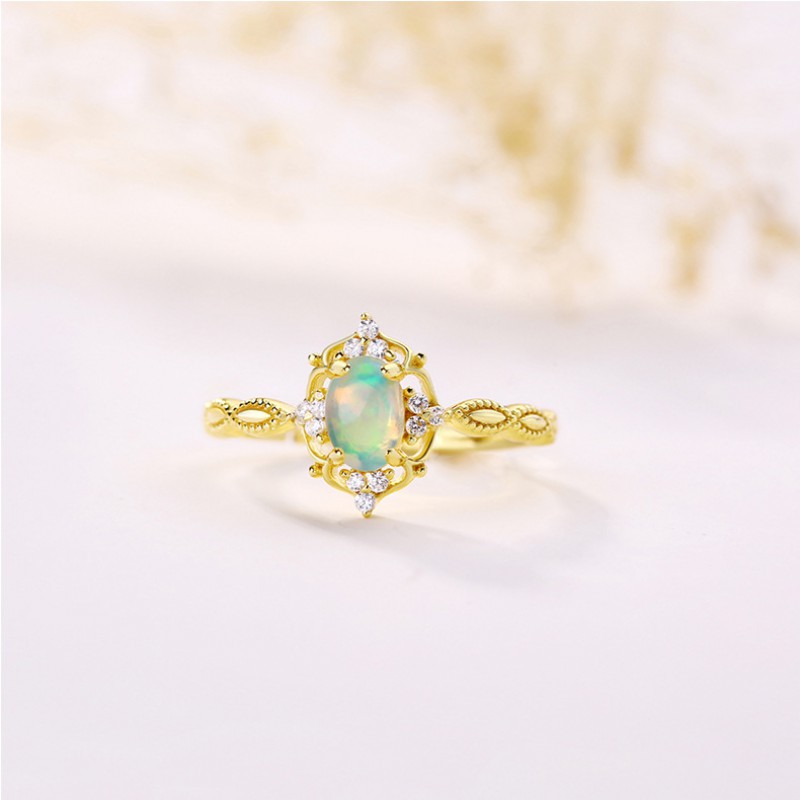 Opal ring 925 silver gold plated