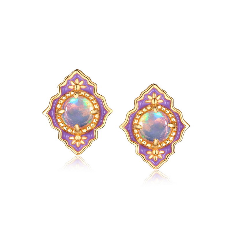 Opal JEWELRY SET SILVER ENAMEL EARRINGS STUD NECKLACE SET