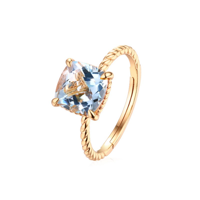 925 silver square blue Topaz stone ring