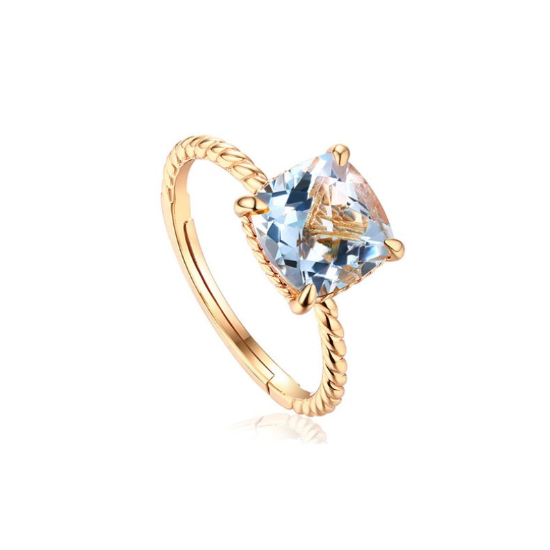 925 silver square blue Topaz stone ring