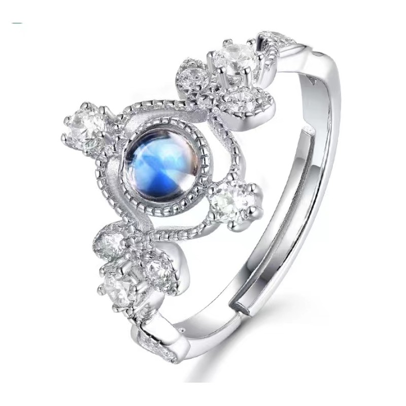 925 silver natural blue moonlight stone ring