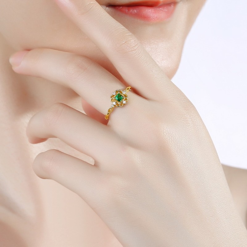 925 silver green zircon ring