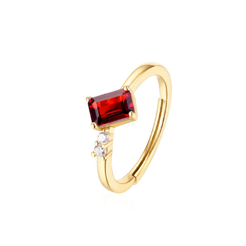 925 silver 9k gold plating square garnet ring