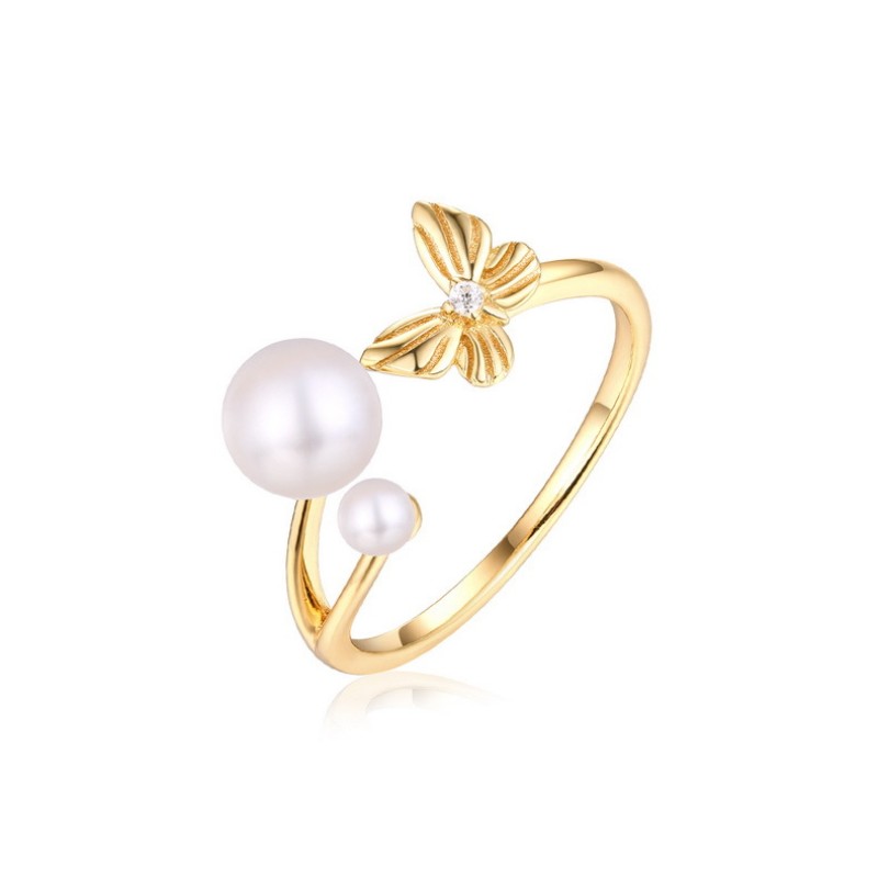 925 silver butterfly pearl ring