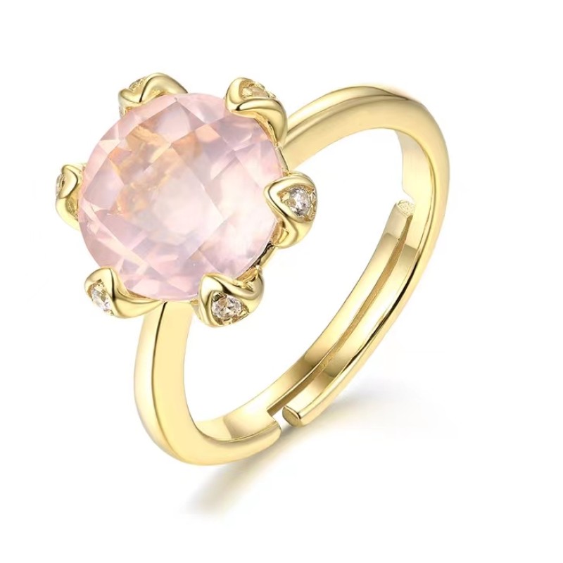 925 silver natural pink crystal ring