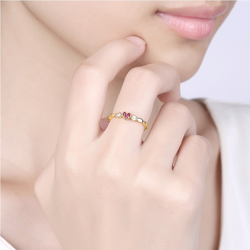 925 silver heart natural stone ring