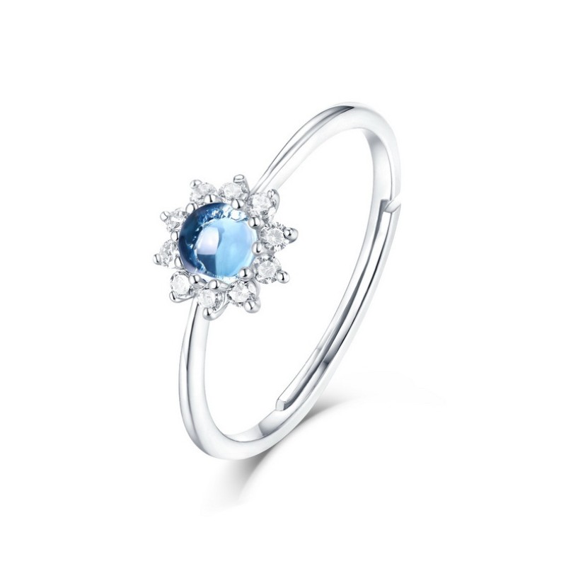 925 silver sun flower natural Topaz stone ring