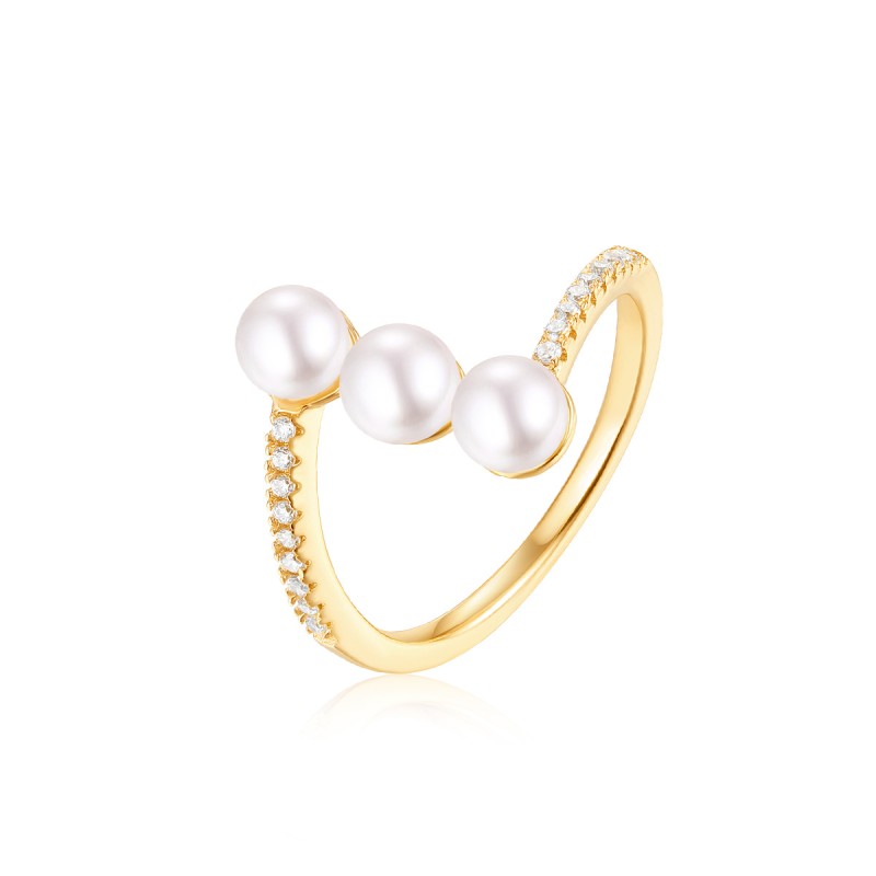 925 silver 9k gold plating pearl and zircon ring