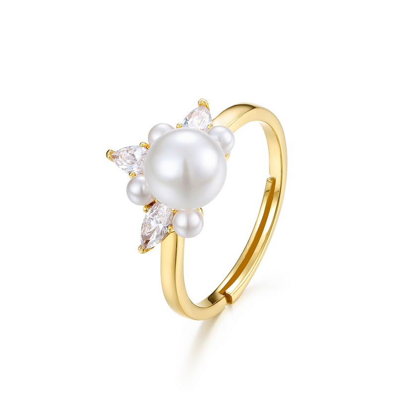 925 silver crown pearl and diamond ring