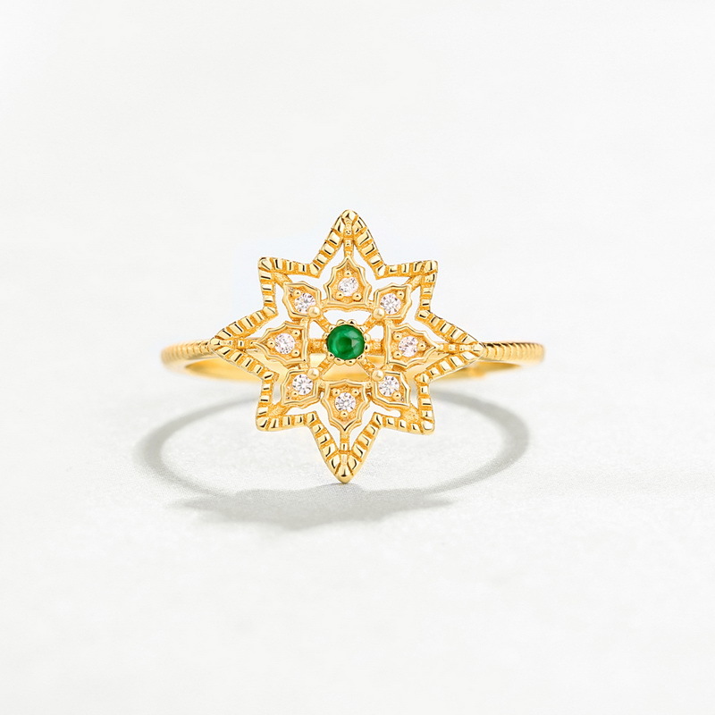 925 silver emerald stone lace hollow ring