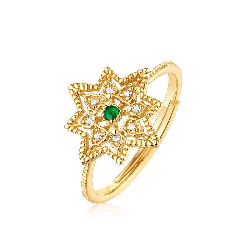 925 silver emerald stone lace hollow ring