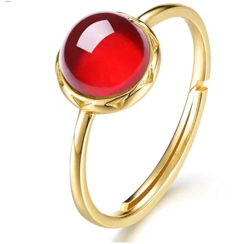 925 silver gold plating natural garnet ring