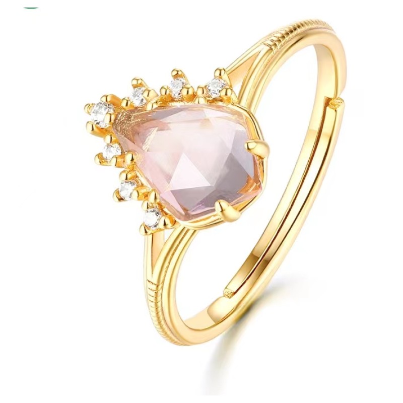 925 silver pink crystal ring