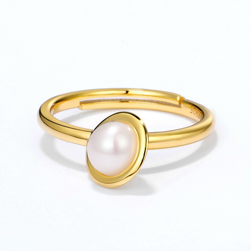 925 silver 9k gold plating pearl and zircon ring