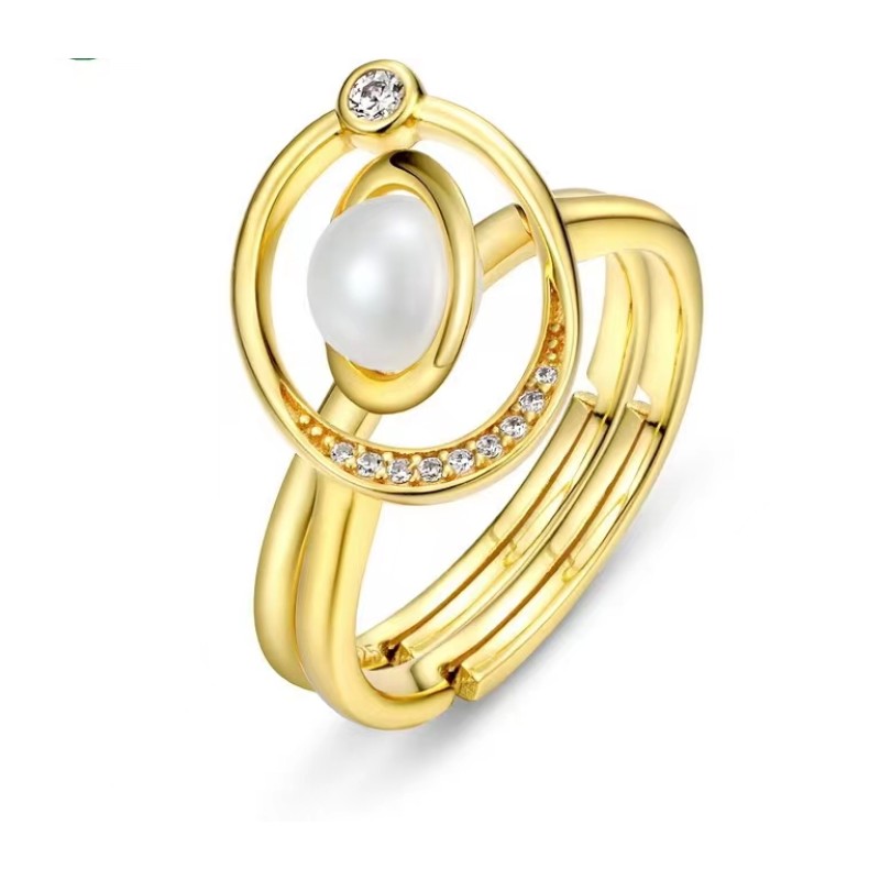 925 silver 9k gold plating pearl and zircon ring