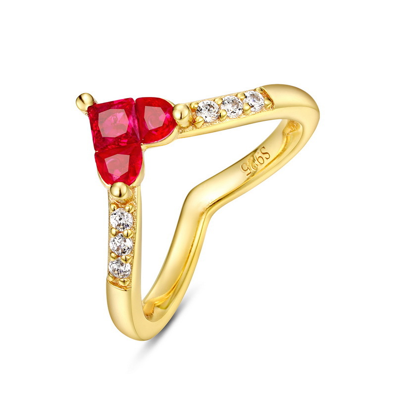 925 silver 9k gold plating heart red corundum ring