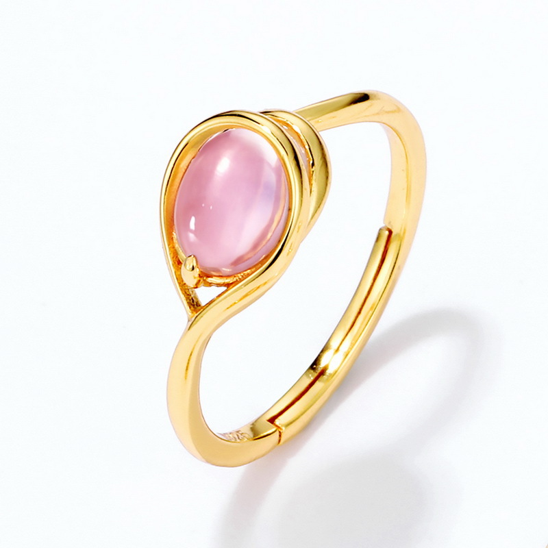 925 silver 9k gold plating natural pink crystal ring