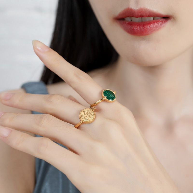 925 silver 9k gold plating natural malachite ring