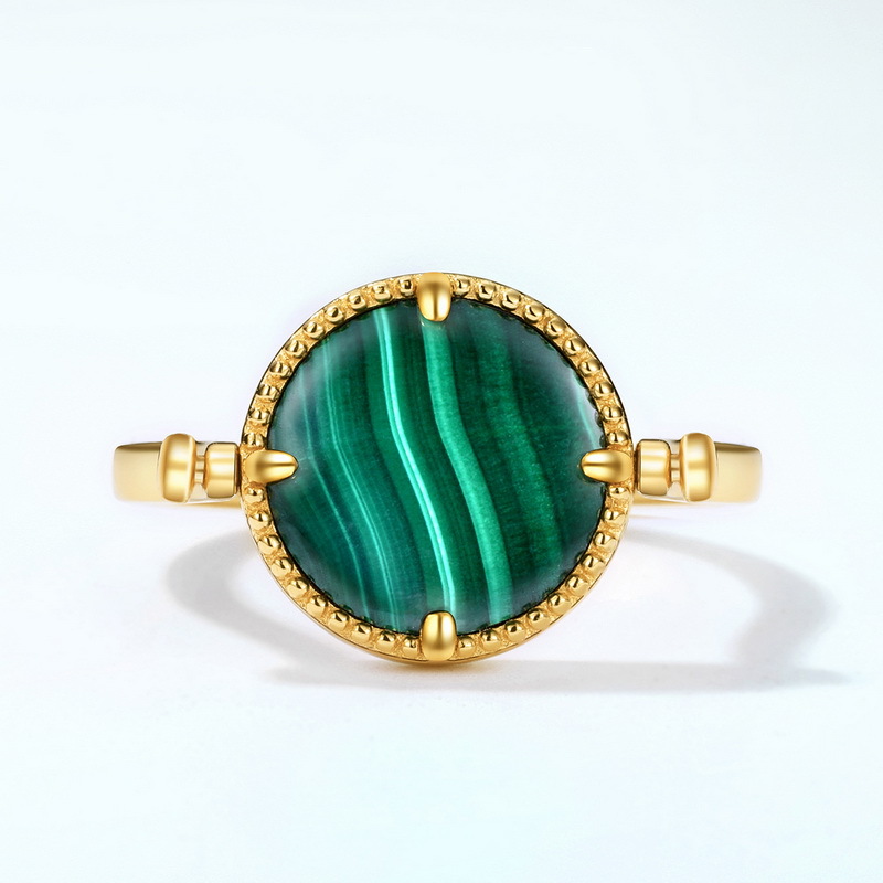 925 silver 9k gold plating natural malachite ring