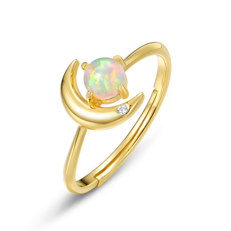 925 silver 10k gold plating star moon Opal stone ring