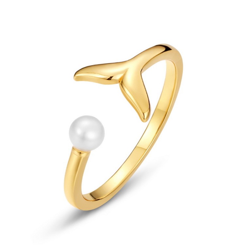 925 silver 10k gold plating fish tail pearl opening ring