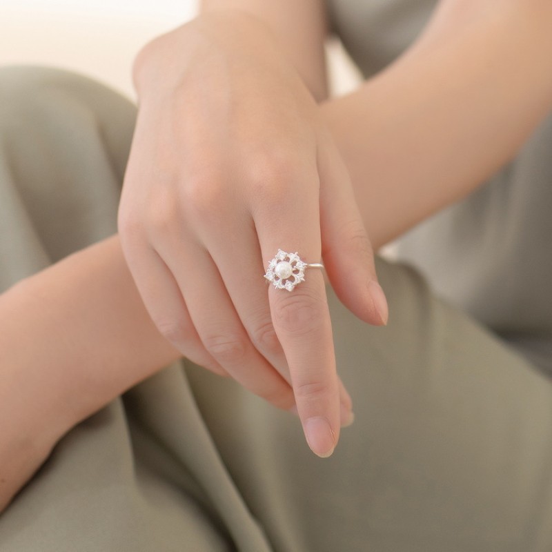 925 silver snow pearl ring