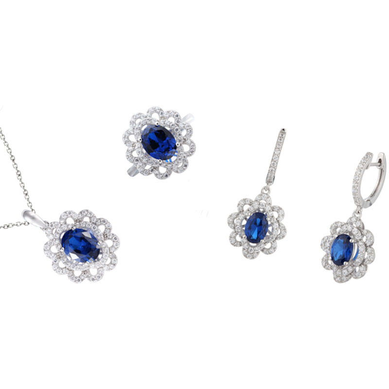 925 silver flower necklace earrings ring jewelry sets