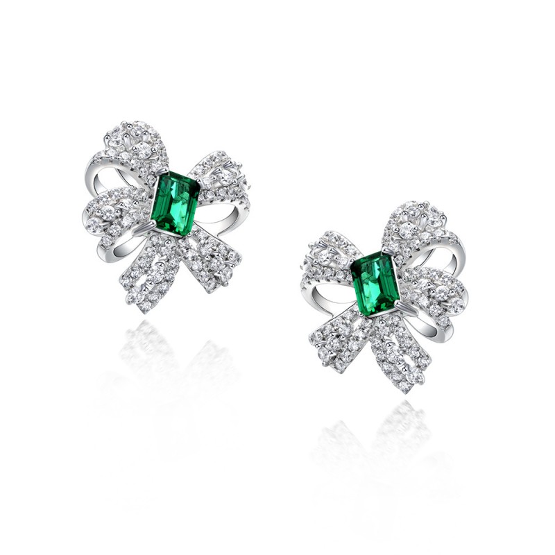 925 silver bow emerald earrings