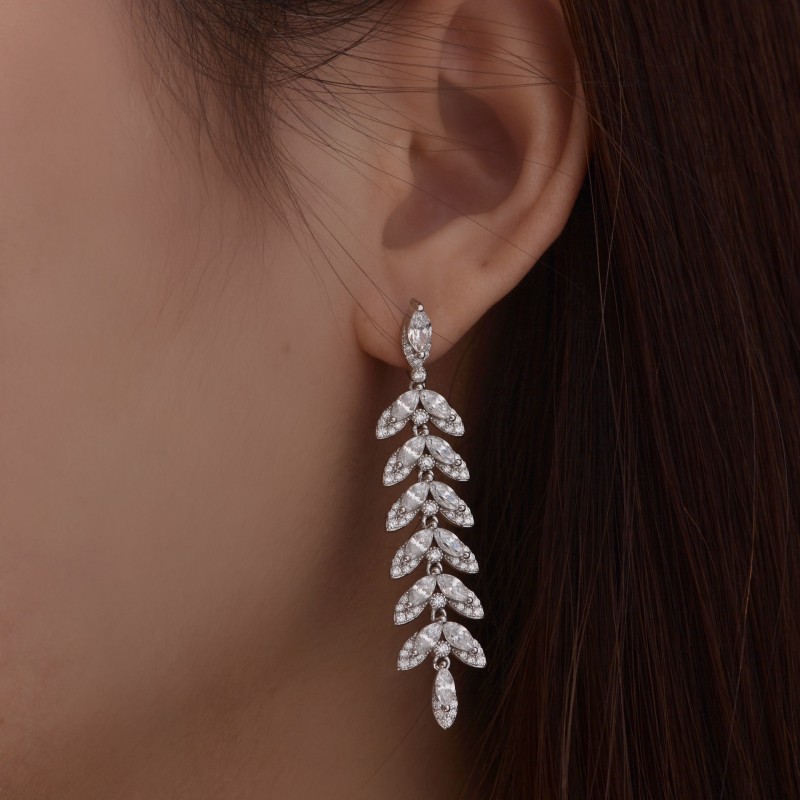 925 silver willow leaf 0.4ct diamond drop earrings