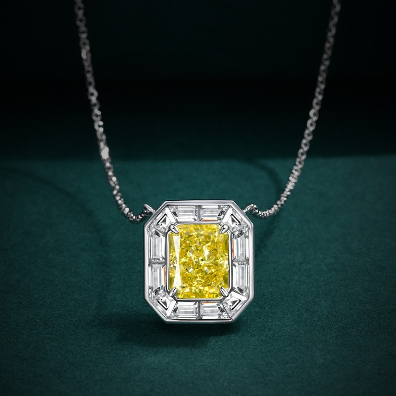 925 silver 4ct light yellow diamond necklace