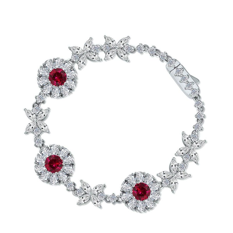 925 silver red and blue corundum bracelet