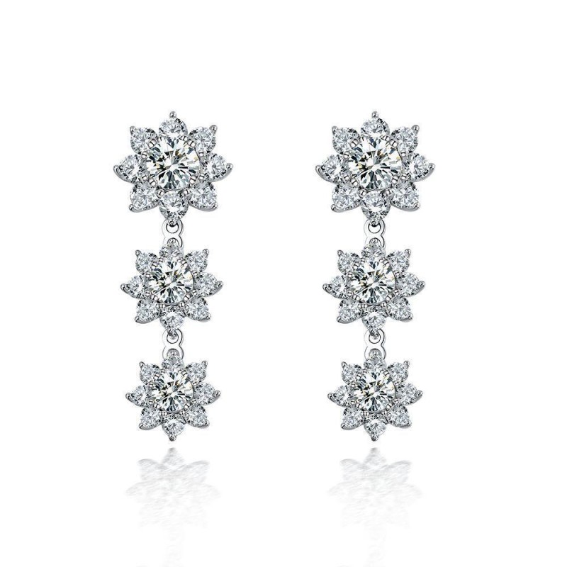 925 silver flower 1ct diamond drop earrings