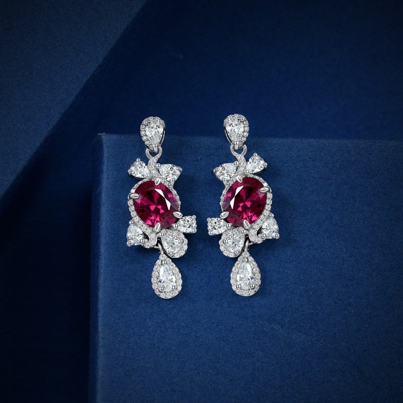 925 silver 2ct red corundum earrings