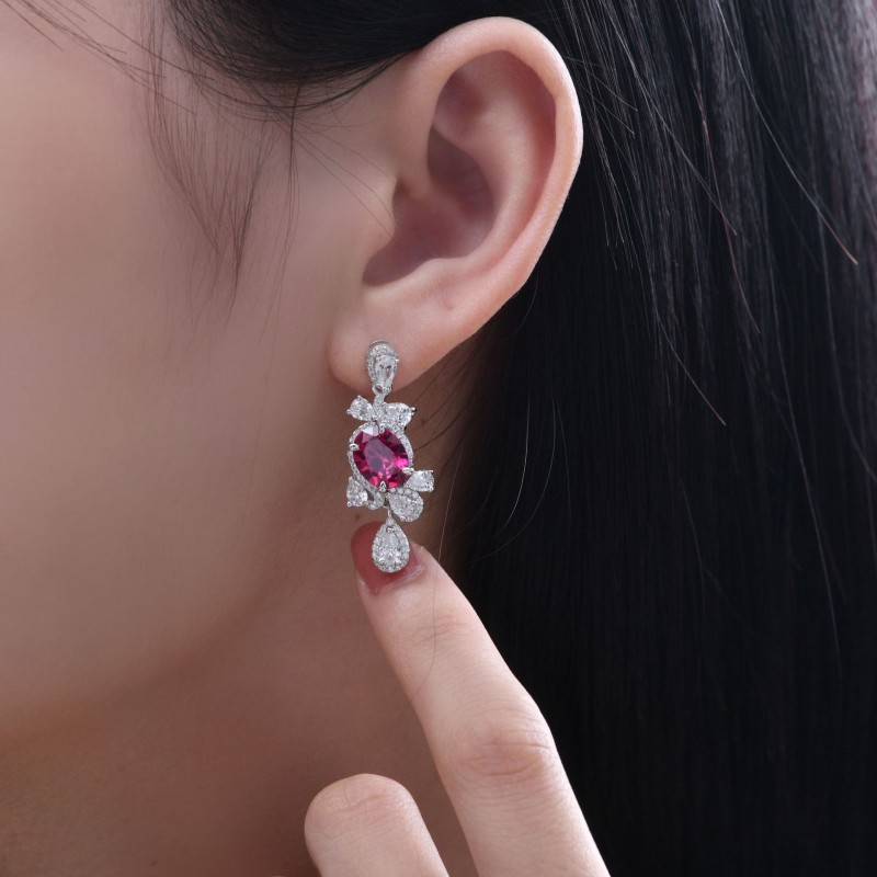 925 silver 2ct red corundum earrings