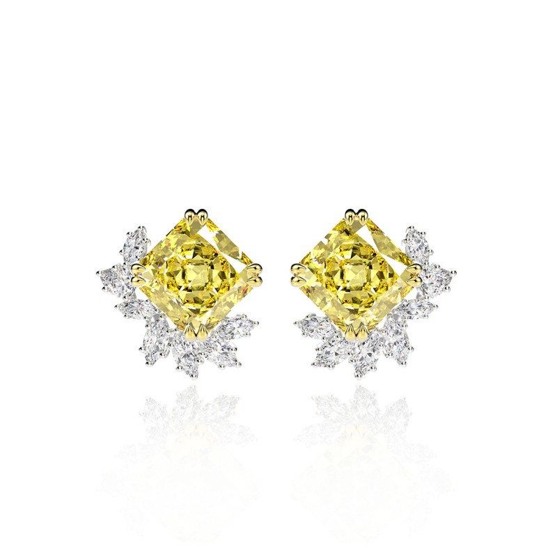 925 silver yellow zircon earrings stud