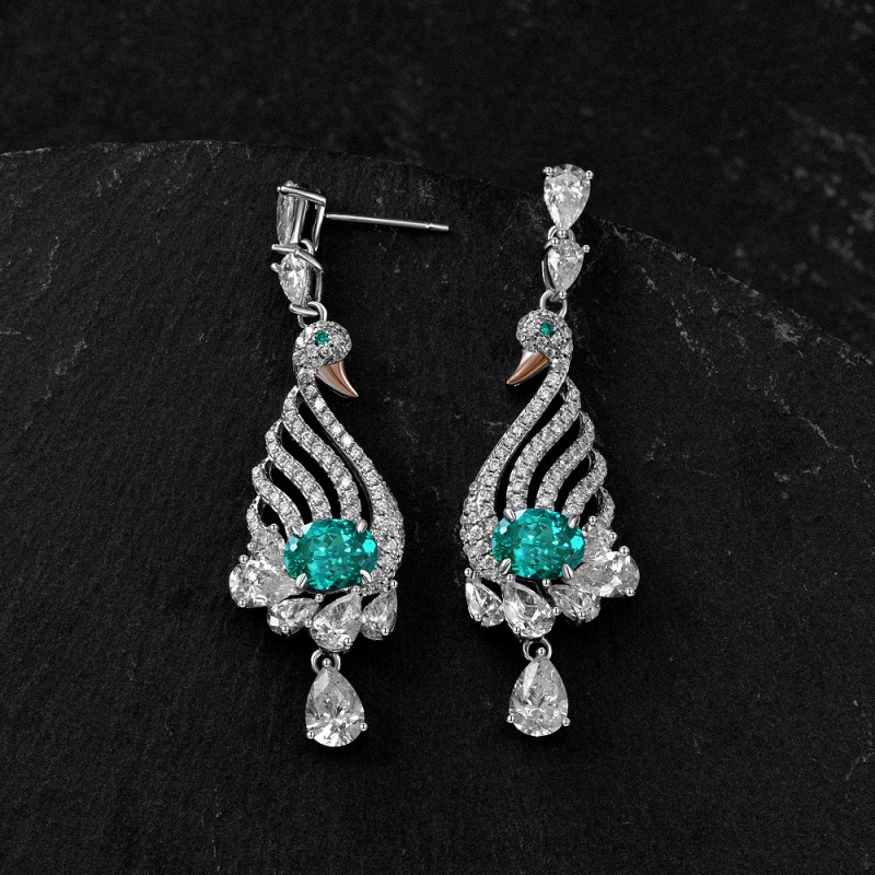 925 silver swan 2ct paraiba drop earrings