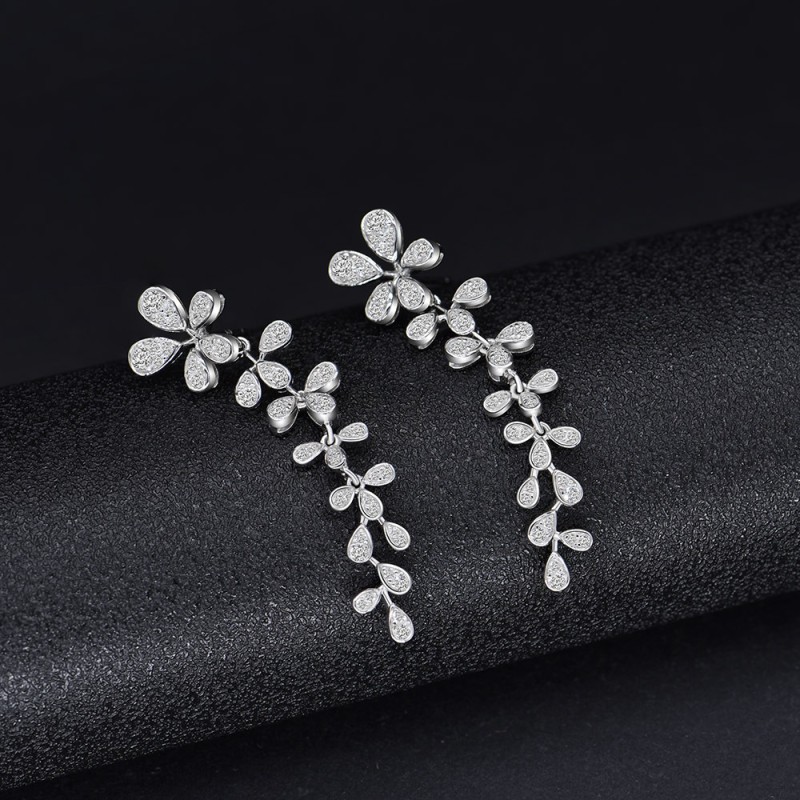 925 silver four leaf clover drop earrings