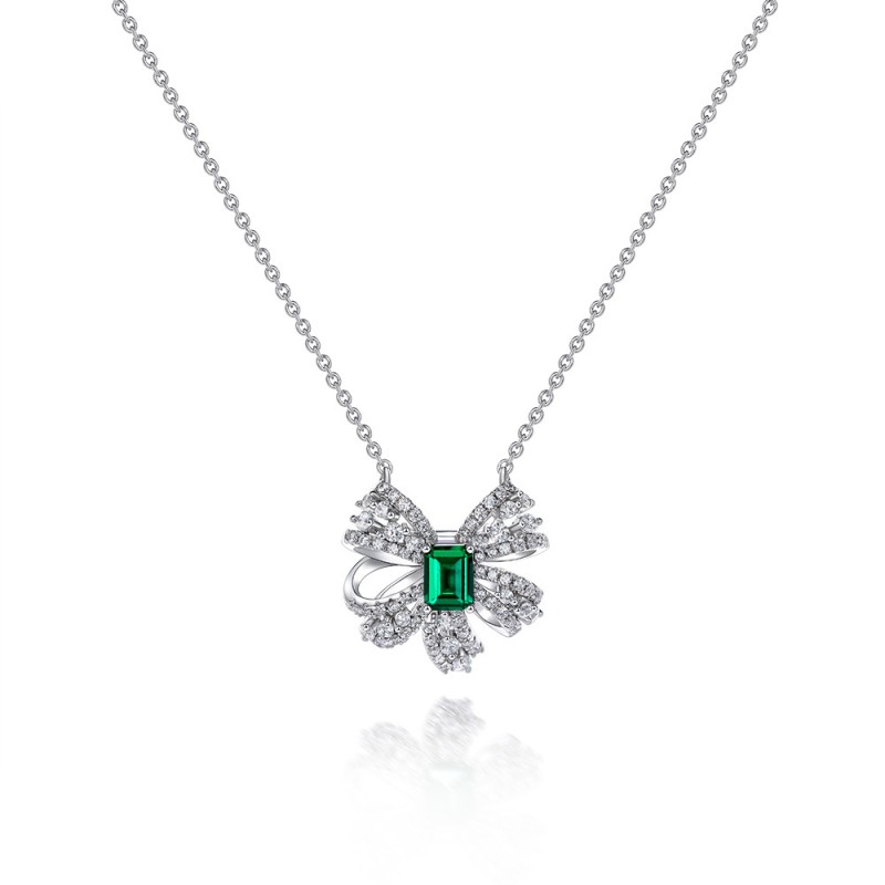 925 silver bow emerald necklace