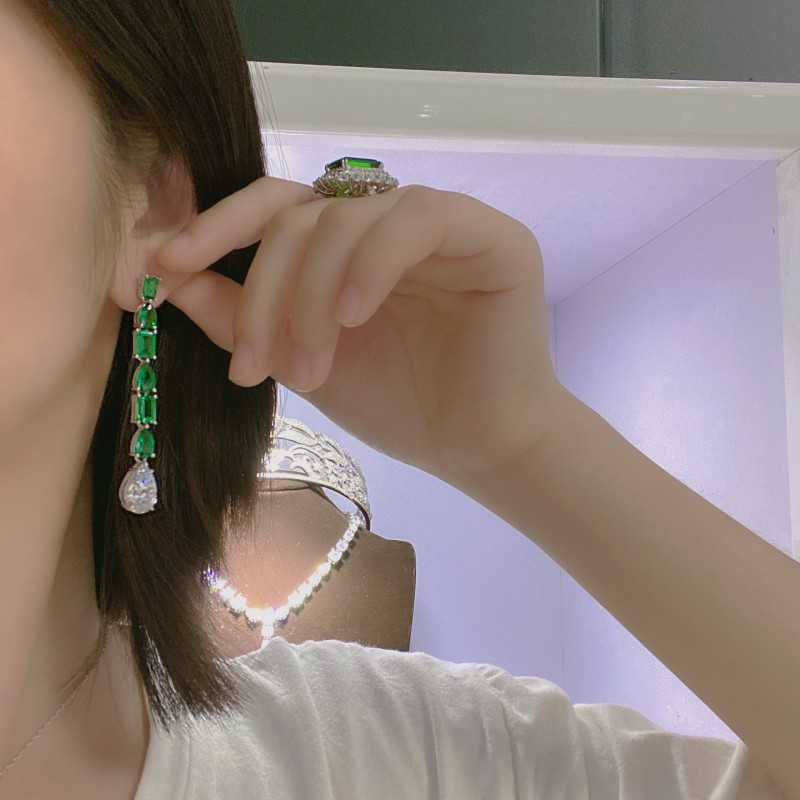 925 silver green zircon drop earrings