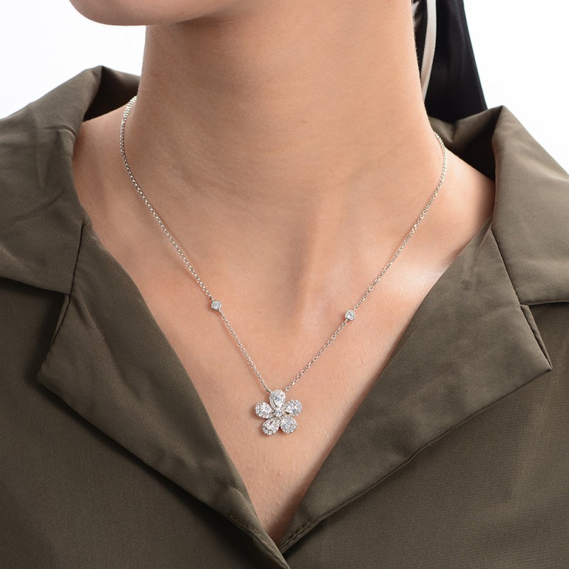 925 silver flower zircon necklace