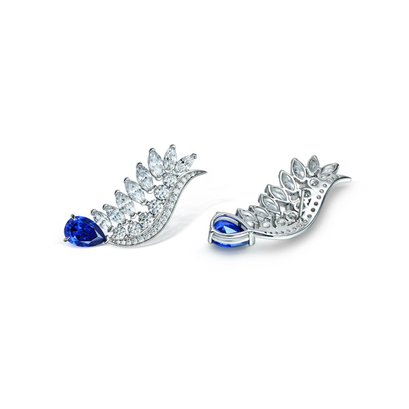 925 silver wings blue 2ct diamond earrings