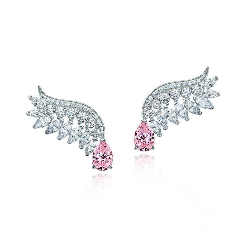 925 silver wings pink 2ct diamond earrings