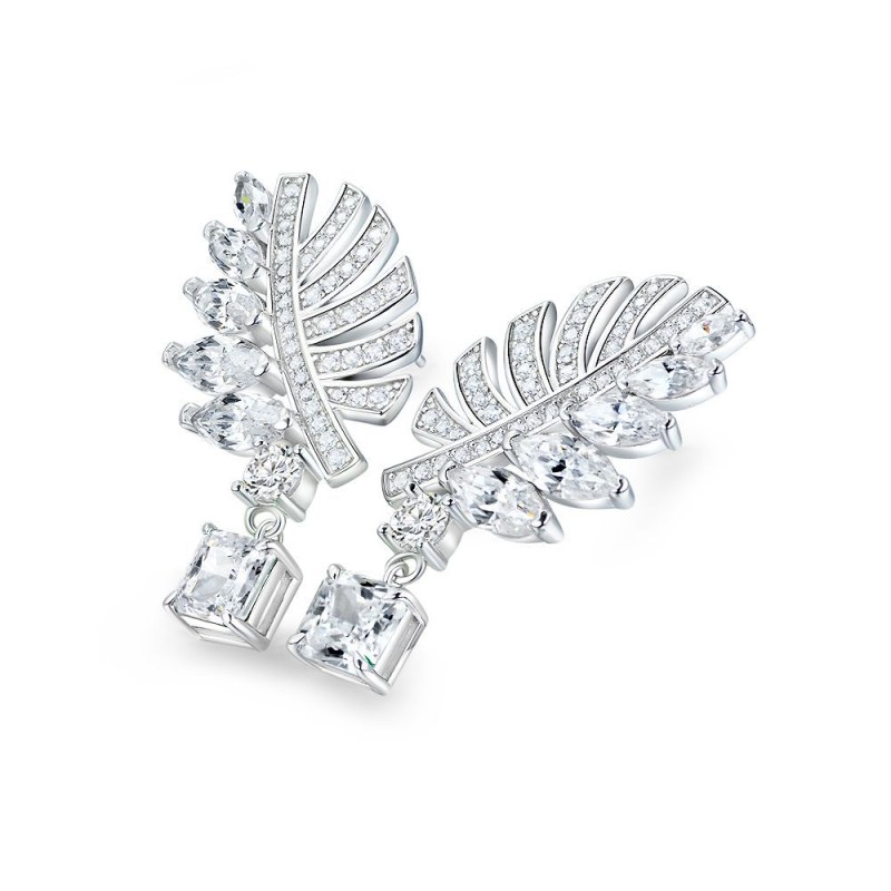 925 silver feather 1.5ct diamond earrings