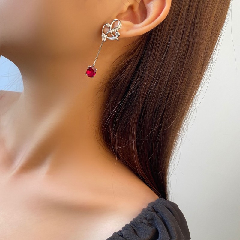 925 silver 2ct pigeon blood red drop earrings