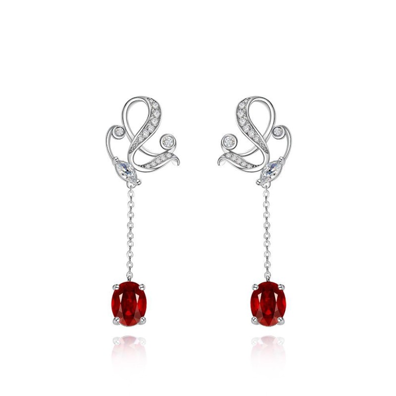 925 silver 2ct pigeon blood red drop earrings