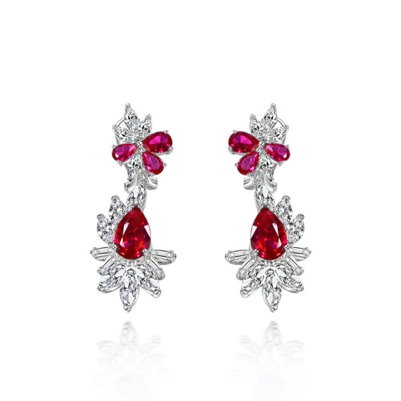 925 silver 3ct pigeon blood red drop earrings