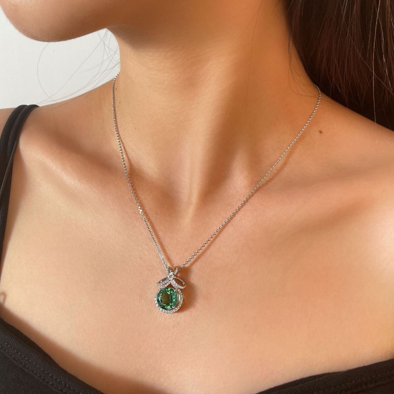 925 silver 4ct green crystal necklace