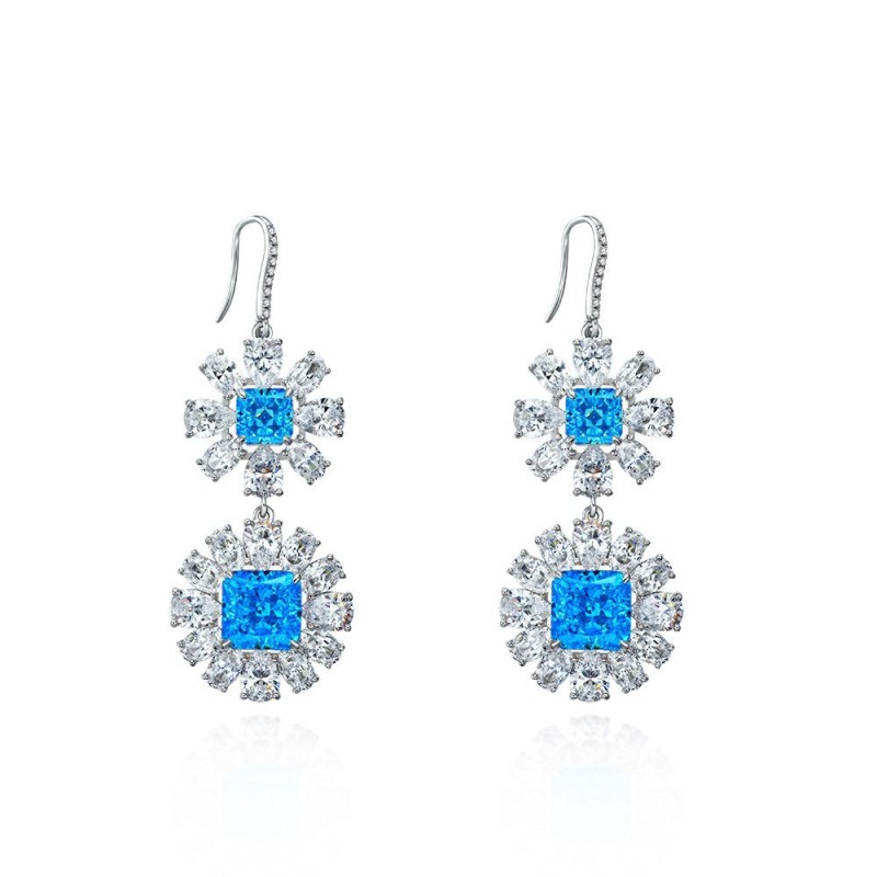 925 silver sea blue 5ct diamond drop earrings