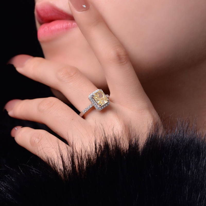 925 silver light yellow 1.5ct diamond ring