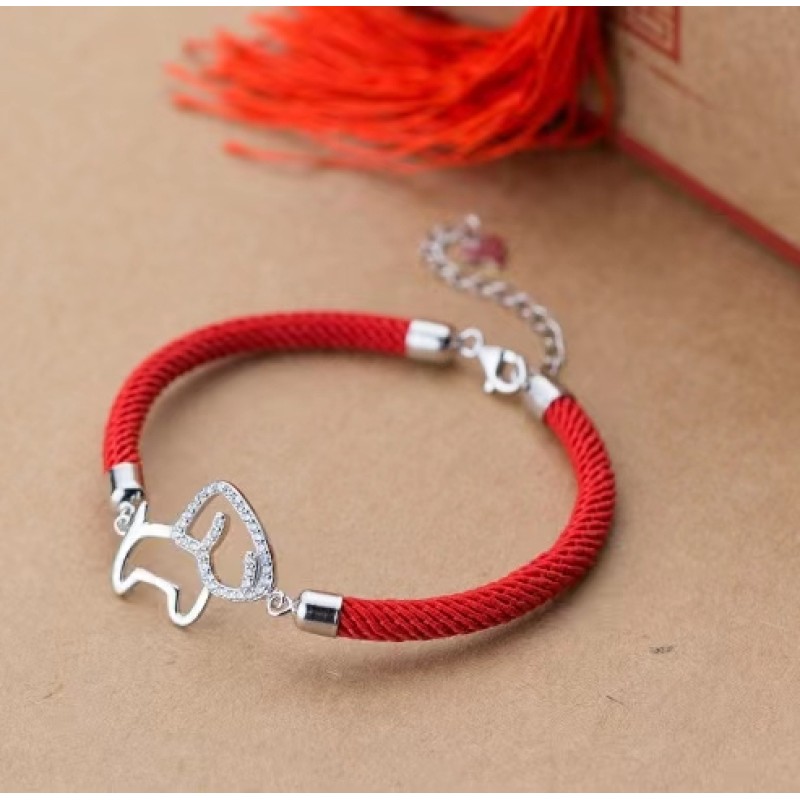 925 silver dog red rope bracelet